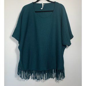 NY Collection SS Fringe Poncho Sweater Teal 1X
